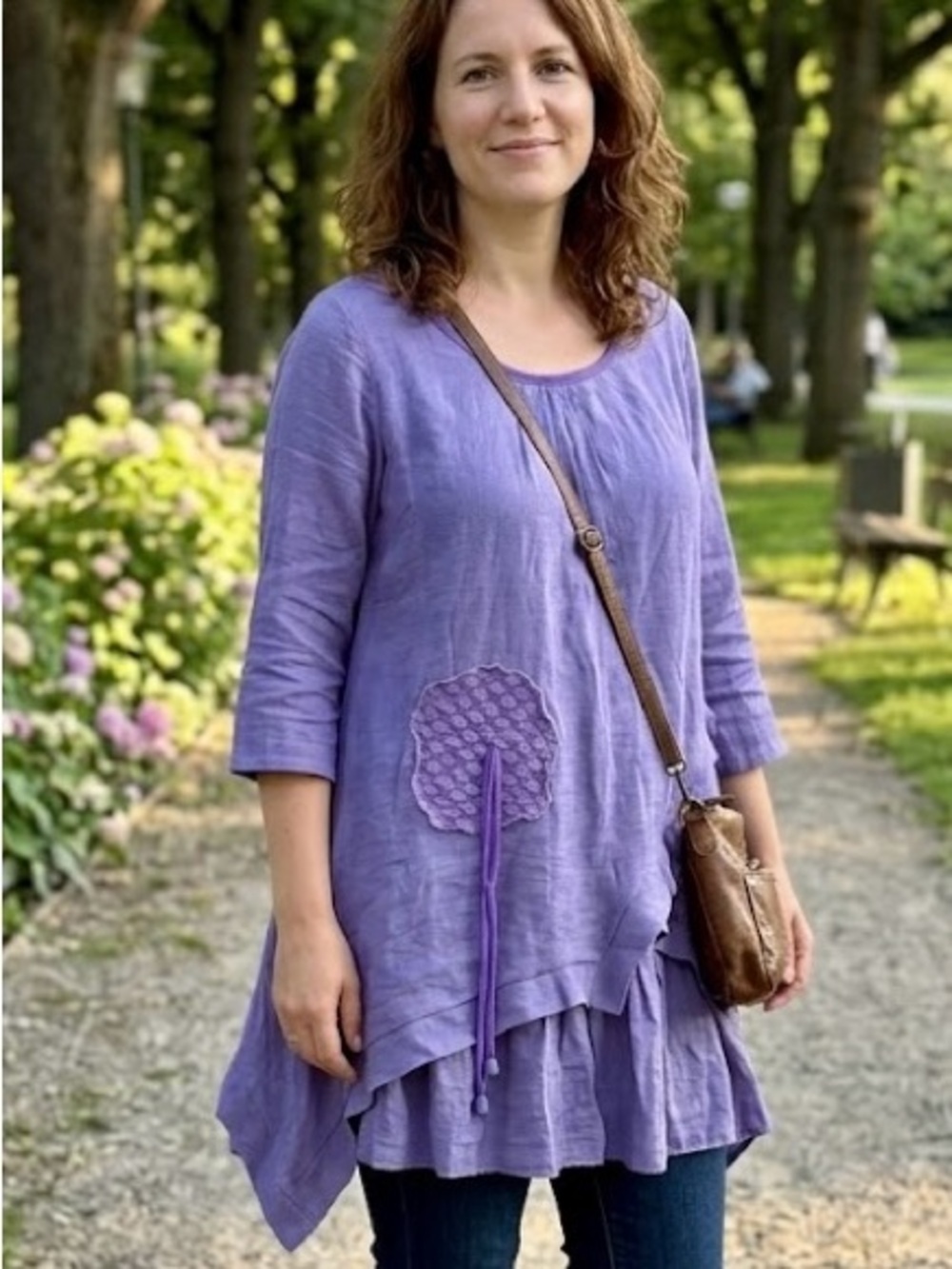 Papa Vancouver Purple Lavender Layered Tunic Top Textured Lace Lagenlook Boho